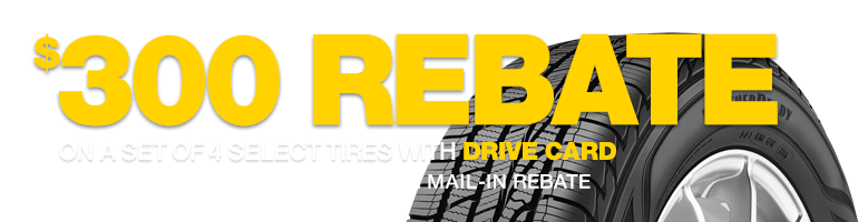 $300 rebate on a set of 4 select Goodyear tires with Drive Card*